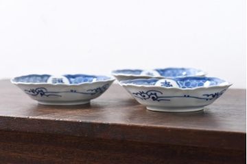 幕末期　福寿紋　山水図　染付5寸皿3枚セット(中皿)