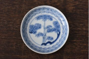 江戸期　竹文　濃淡の色使いが素敵な染付小皿2枚セット(3寸皿)