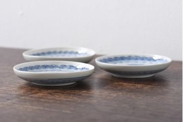 江戸期　竹文　濃淡の色使いが素敵な染付小皿3枚セット(3寸皿)