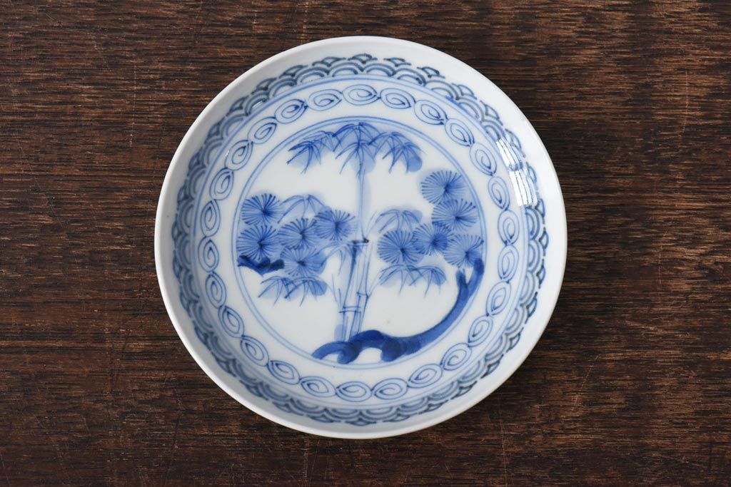 江戸期　竹文　濃淡の色使いが素敵な染付小皿3枚セット(3寸皿)