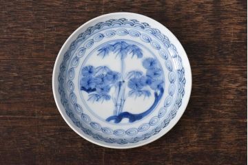 江戸期　竹文　濃淡の色使いが素敵な染付小皿3枚セット(3寸皿)