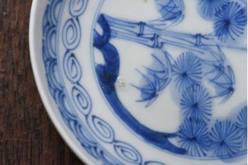 江戸期　竹文　濃淡の色使いが素敵な染付小皿3枚セット(3寸皿)