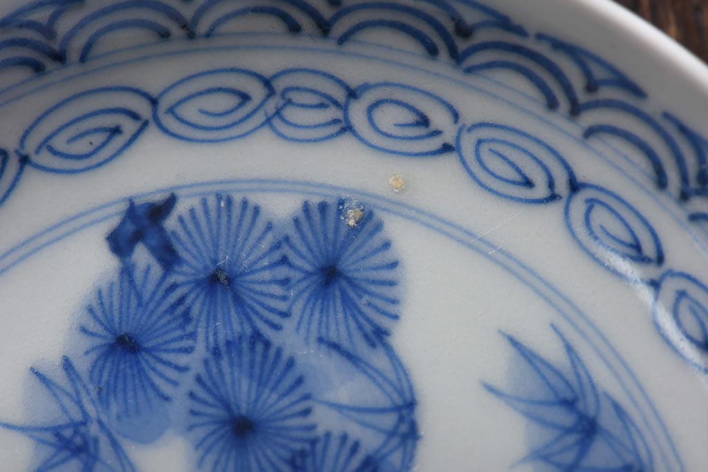 江戸期　竹文　濃淡の色使いが素敵な染付小皿3枚セット(3寸皿)