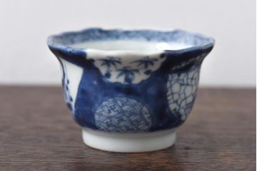 和製アンティーク　江戸期　情緒あふれる染付絵柄の向付2客セット(蕎麦猪口)