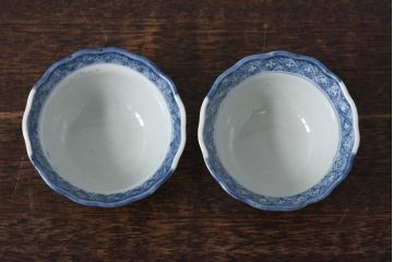 和製アンティーク　江戸期　情緒あふれる染付絵柄の向付2客セット(蕎麦猪口)