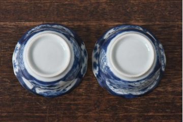 和製アンティーク　江戸期　情緒あふれる染付絵柄の向付2客セット(蕎麦猪口)