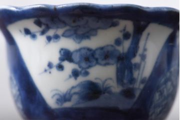 和製アンティーク　江戸期　情緒あふれる染付絵柄の向付3客セット(蕎麦猪口)