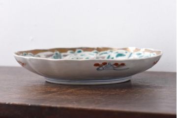 古民具・骨董　幕末明治期　色絵　八寸皿(大皿、盛り皿、和食器)