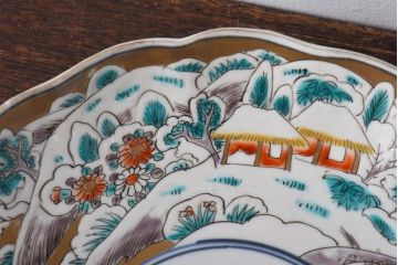 古民具・骨董　幕末明治期　色絵　八寸皿(大皿、盛り皿、和食器)