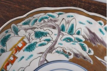 古民具・骨董　幕末明治期　色絵　八寸皿(大皿、盛り皿、和食器)