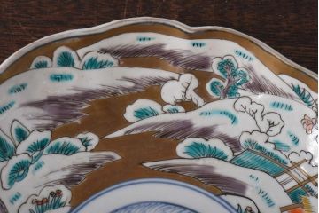 古民具・骨董　幕末明治期　色絵　八寸皿(大皿、盛り皿、和食器)