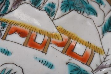 古民具・骨董　幕末明治期　色絵　八寸皿(大皿、盛り皿、和食器)