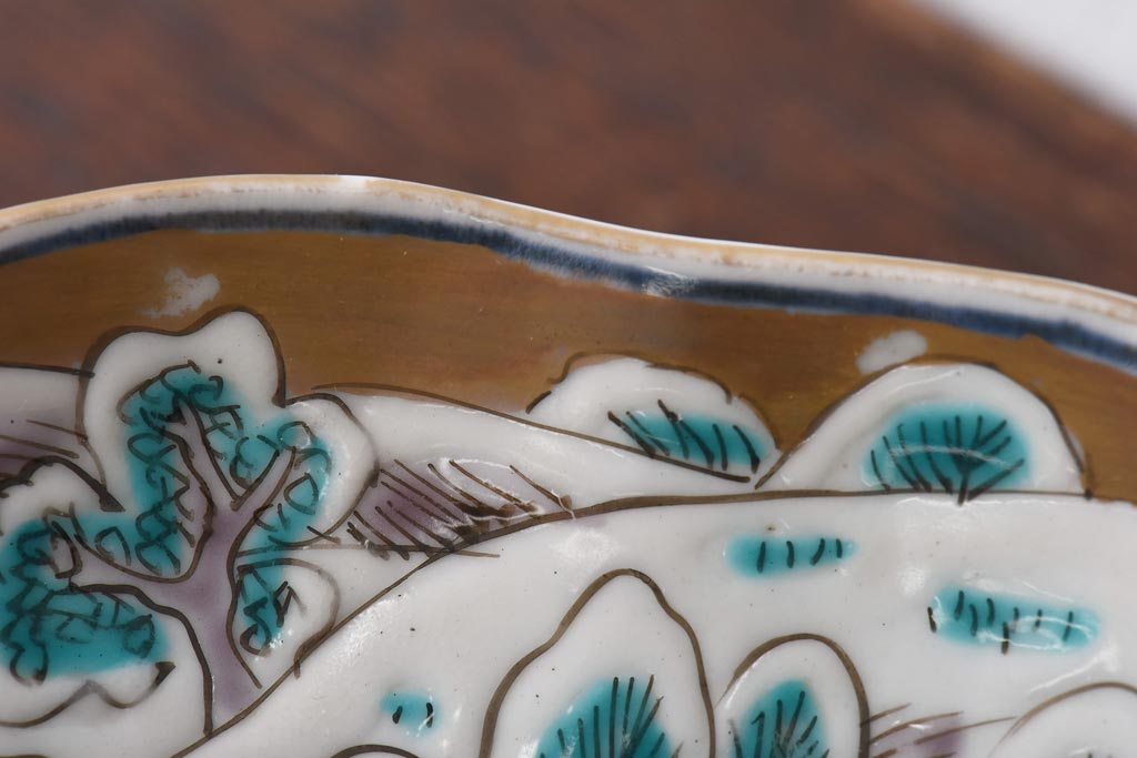 古民具・骨董　幕末明治期　色絵　八寸皿(大皿、盛り皿、和食器)