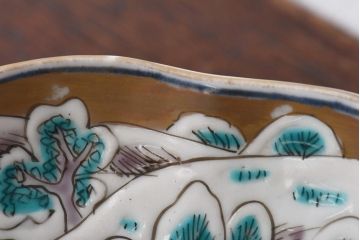 古民具・骨董　幕末明治期　色絵　八寸皿(大皿、盛り皿、和食器)