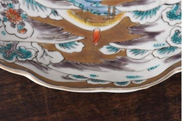古民具・骨董　幕末明治期　色絵　八寸皿(大皿、盛り皿、和食器)