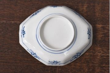 古民具・骨董　幕末明治期　鶴松　干し網に舟　色絵錦手皿2枚セット(和食器、菱形)