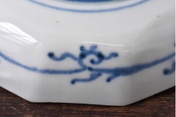 古民具・骨董　幕末明治期　鶴松　干し網に舟　色絵錦手皿2枚セット(和食器、菱形)(1)