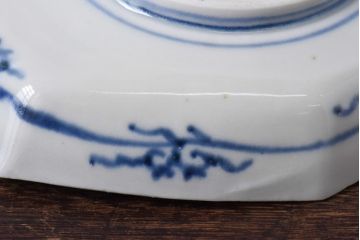 古民具・骨董　幕末明治期　鶴松　干し網に舟　色絵錦手皿2枚セット(和食器、菱形)(1)