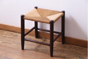 アンティーク雑貨　中古　松本民芸家具　丸型一面鏡ドレッサー・#19型ラッシスツールセット(定価合わせて約43万円)
