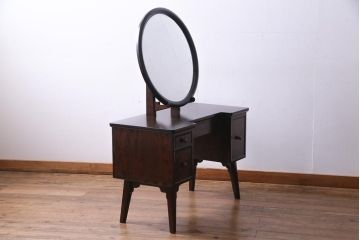 アンティーク雑貨　中古　松本民芸家具　丸型一面鏡ドレッサー・#19型ラッシスツールセット(定価合わせて約43万円)