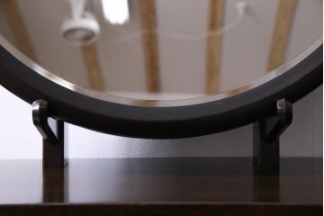 アンティーク雑貨　中古　松本民芸家具　丸型一面鏡ドレッサー・#19型ラッシスツールセット(定価合わせて約43万円)