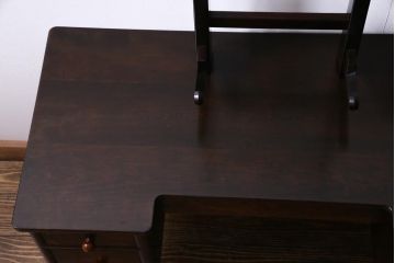 アンティーク雑貨　中古　松本民芸家具　丸型一面鏡ドレッサー・#19型ラッシスツールセット(定価合わせて約43万円)