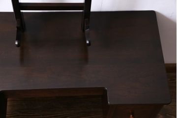 アンティーク雑貨　中古　松本民芸家具　丸型一面鏡ドレッサー・#19型ラッシスツールセット(定価合わせて約43万円)