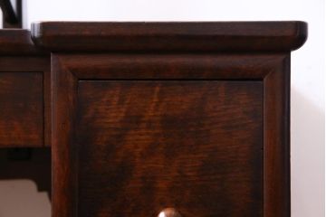 アンティーク雑貨　中古　松本民芸家具　丸型一面鏡ドレッサー・#19型ラッシスツールセット(定価合わせて約43万円)