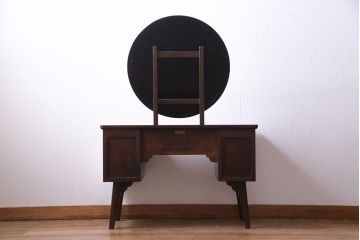 アンティーク雑貨　中古　松本民芸家具　丸型一面鏡ドレッサー・#19型ラッシスツールセット(定価合わせて約43万円)