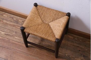 アンティーク雑貨　中古　松本民芸家具　丸型一面鏡ドレッサー・#19型ラッシスツールセット(定価合わせて約43万円)