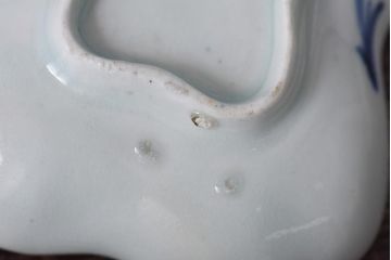 江戸期　結霜のような模様が可愛らしいアンティークの印判豆皿(変形皿)