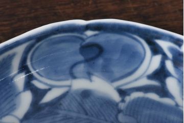 江戸期　伊万里焼　6寸　大輪の牡丹が魅力の染付皿2枚セット(中皿)(2)