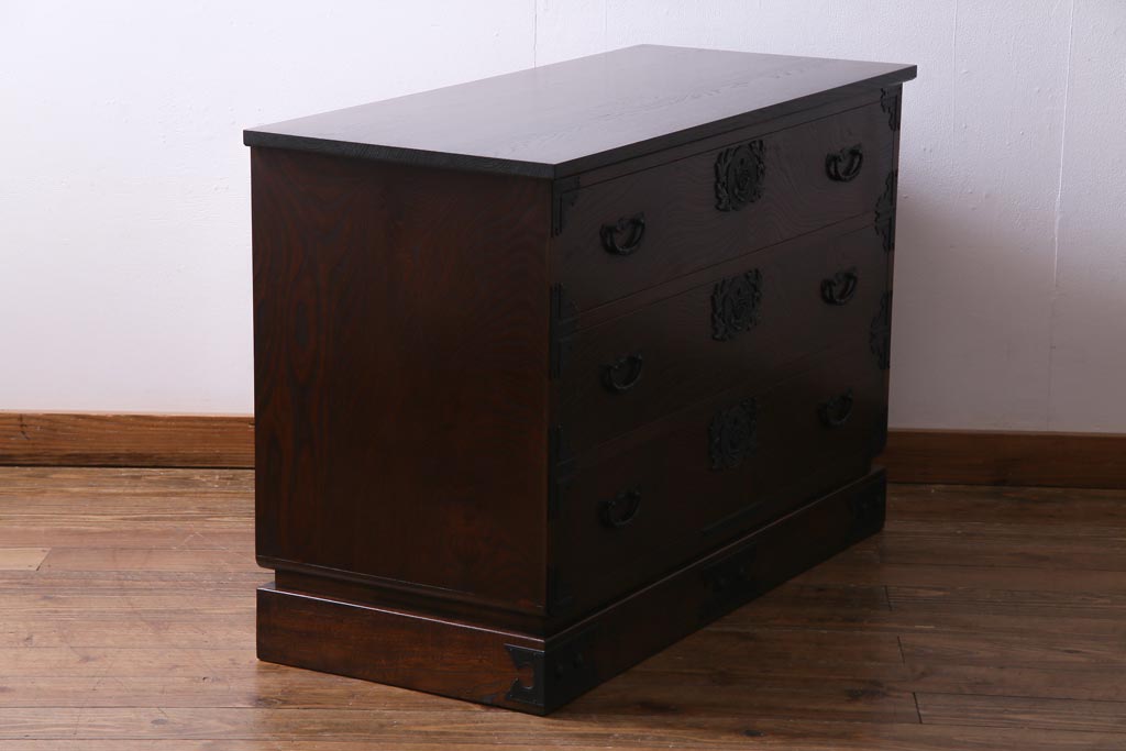 中古　国産　民芸箪笥　天板リメイク　気品漂う上質なつくりのチェスト(衣装箪笥、引き出し)(1)