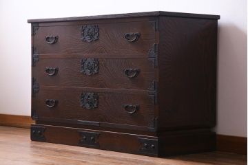 中古　国産　民芸箪笥　天板リメイク　気品漂う上質なつくりのチェスト(衣装箪笥、引き出し)(1)