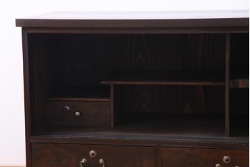 アンティーク家具　和製アンティーク　脚付きリメイク　黒檀　結霜ガラス入り　品の良いモダンなテレビボード(リビングボード)