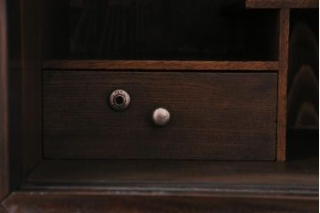 アンティーク家具　和製アンティーク　脚付きリメイク　黒檀　結霜ガラス入り　品の良いモダンなテレビボード(リビングボード)