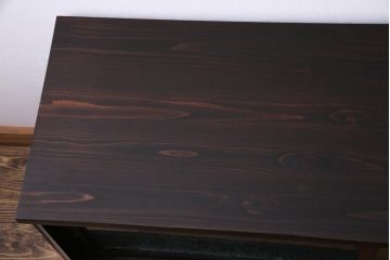 アンティーク家具　和製アンティーク　脚付きリメイク　黒檀　結霜ガラス入り　品の良いモダンなテレビボード(リビングボード)
