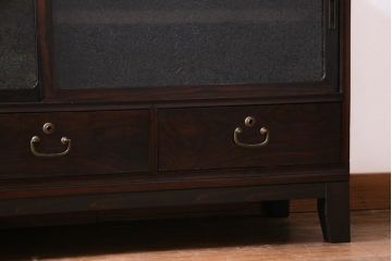 アンティーク家具　和製アンティーク　脚付きリメイク　黒檀　結霜ガラス入り　品の良いモダンなテレビボード(リビングボード)