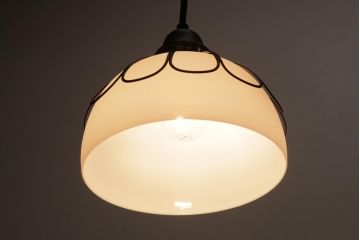 和製アンティーク　戦前　花型の銅金具が付いたペンダントライト(天井照明、シェード、電笠)