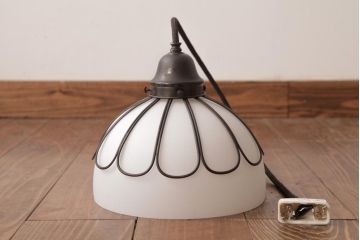 和製アンティーク　戦前　花型の銅金具が付いたペンダントライト(天井照明、シェード、電笠)