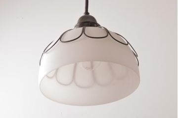和製アンティーク　戦前　花型の銅金具が付いたペンダントライト(天井照明、シェード、電笠)