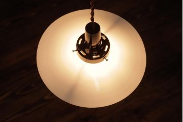 昭和初期　戦前　ノスタルジックな平笠シェードの天井照明(吊り下げ照明、ペンダントライト)(2)