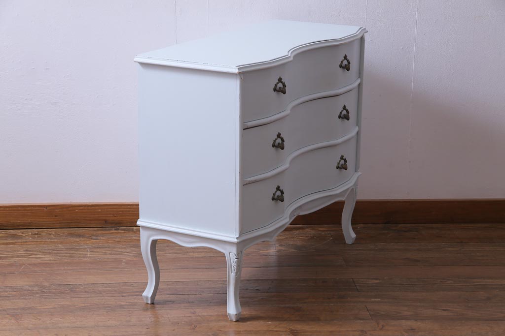中古　リペイント　イタリア家具　フレンチテイストの魅力あふれるチェスト(引き出し、サイドボード)