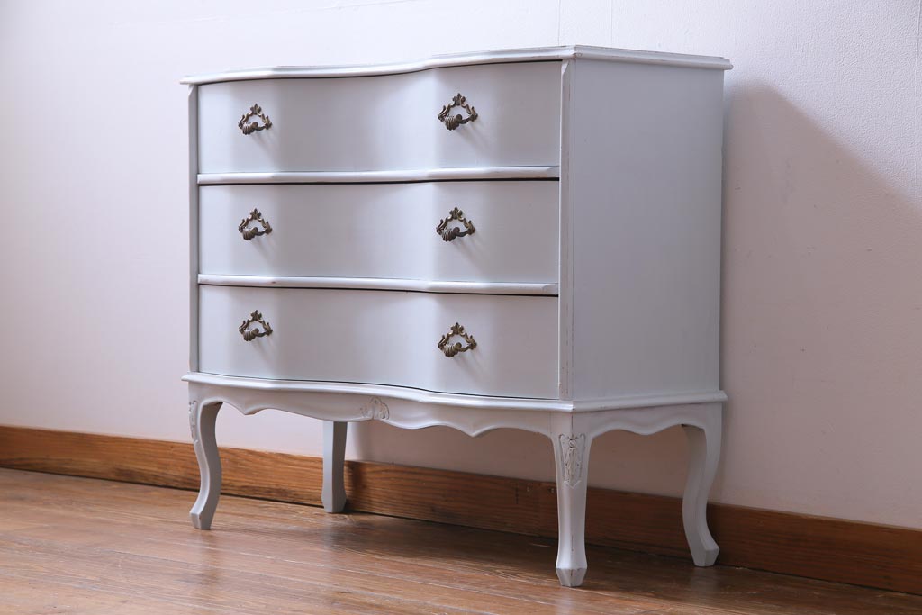 中古　リペイント　イタリア家具　フレンチテイストの魅力あふれるチェスト(引き出し、サイドボード)