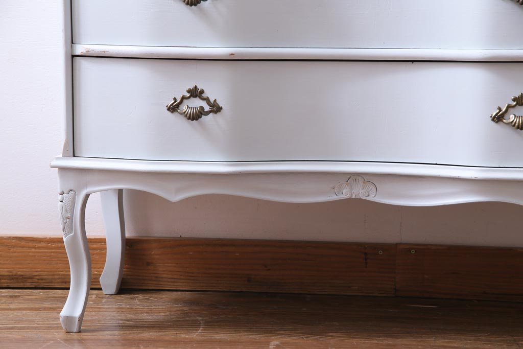 中古　リペイント　イタリア家具　フレンチテイストの魅力あふれるチェスト(引き出し、サイドボード)