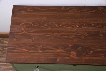 ペイント家具　リメイク　ガラスの取っ手が可愛らしいローチェスト(引き出し、リビングボード、テレビボード)