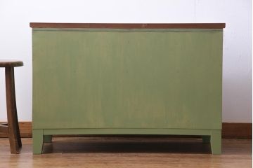 ペイント家具　リメイク　ガラスの取っ手が可愛らしいローチェスト(引き出し、リビングボード、テレビボード)