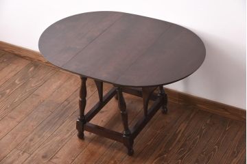 中古　松本民芸家具　松本民芸家具　#83型　上品な印象のバタフライ卓(バタフライテーブル、ドロップリーフテーブル)(定価約13万5千円)(1)
