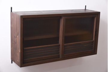 ラフジュ工房オリジナル　建具リメイク　桟とガラスのデザインが目を引く壁掛け収納棚(戸棚、ウォールラック)
