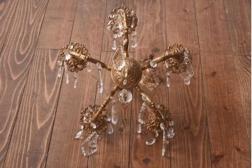 フランスビンテージ　青銅製　ゴージャスで凝ったデザインのガラスドロップシャンデリア(5灯、天井照明)